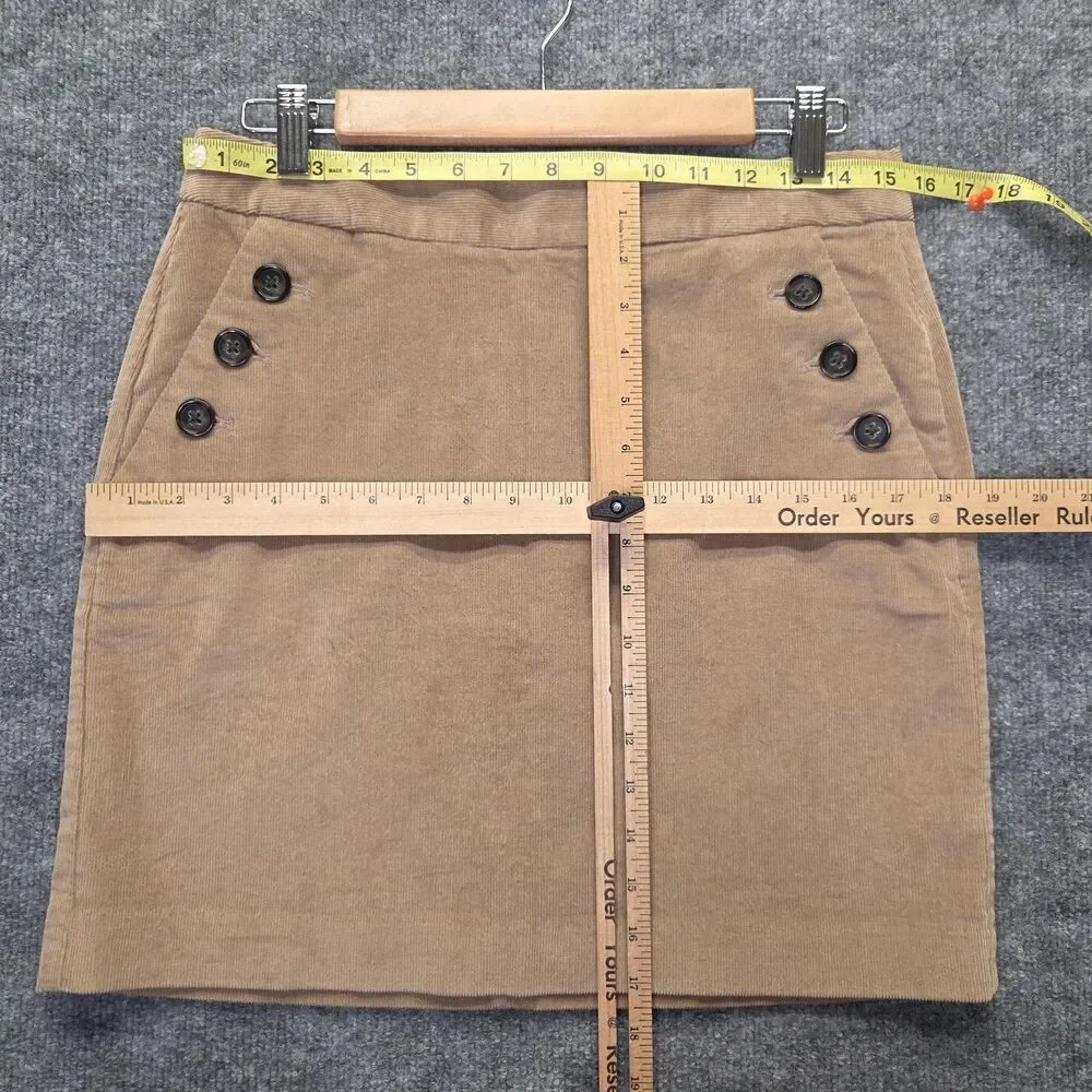 Banana Republic Skirt Womens 6 Khaki Corduroy Stretch Button Pockets Back Zip